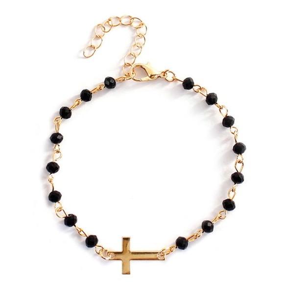 **NERIDA* Gold x Black Cross Design Fashion Bracelet - Picture 1 of 6